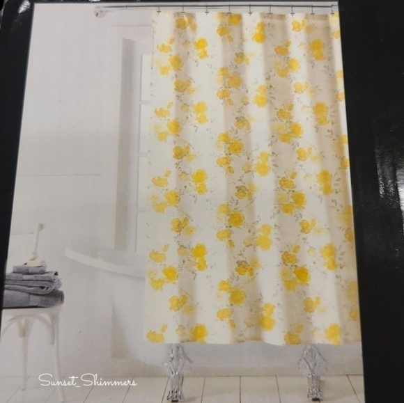 RALPH Lauren Yellow & Gray Floral Fabric Shower Curtain 70"x72" New - Picture 2 of 6